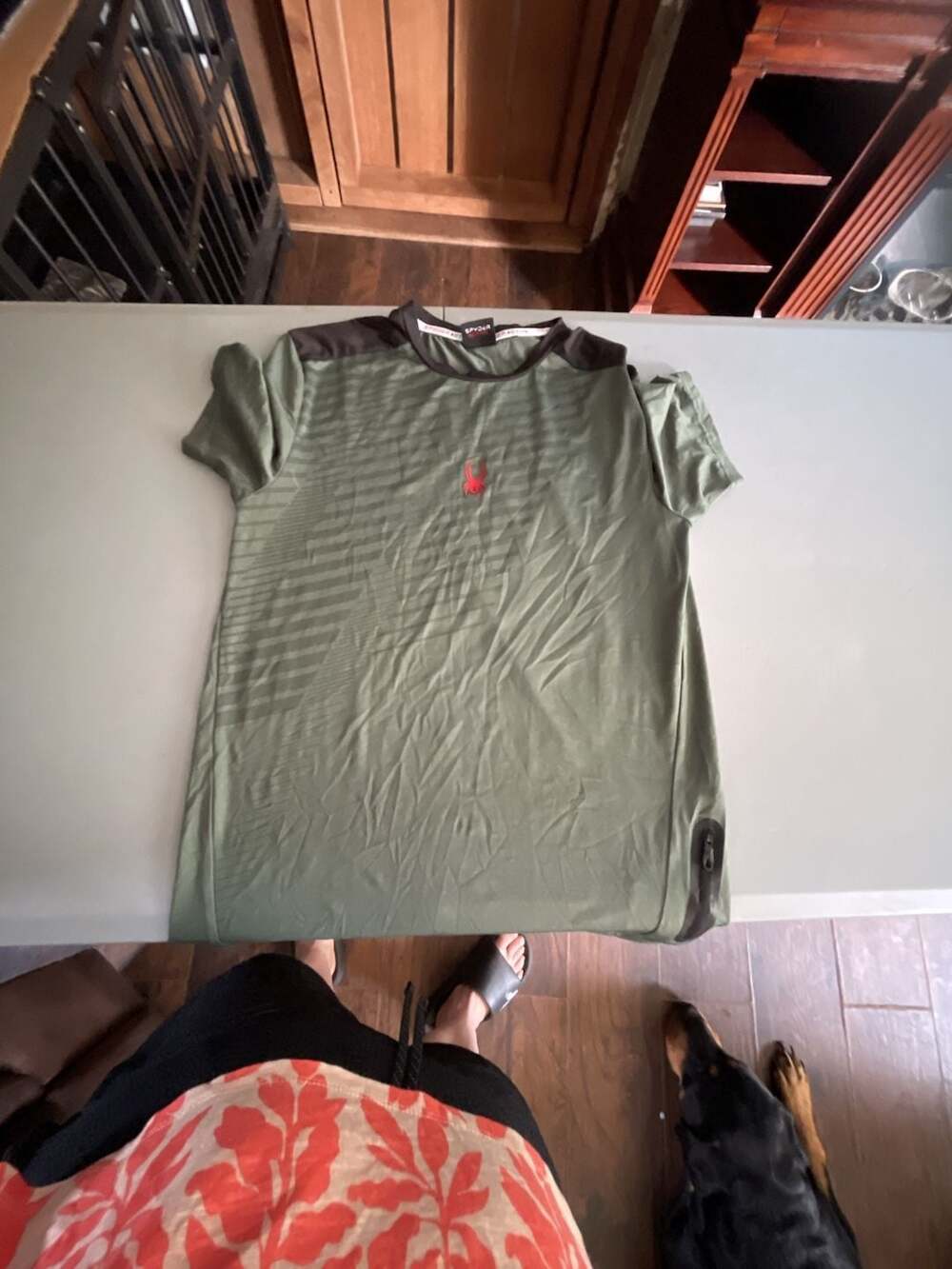 Spyder Active Green Athletic T-Shirt with Red Spider Logo